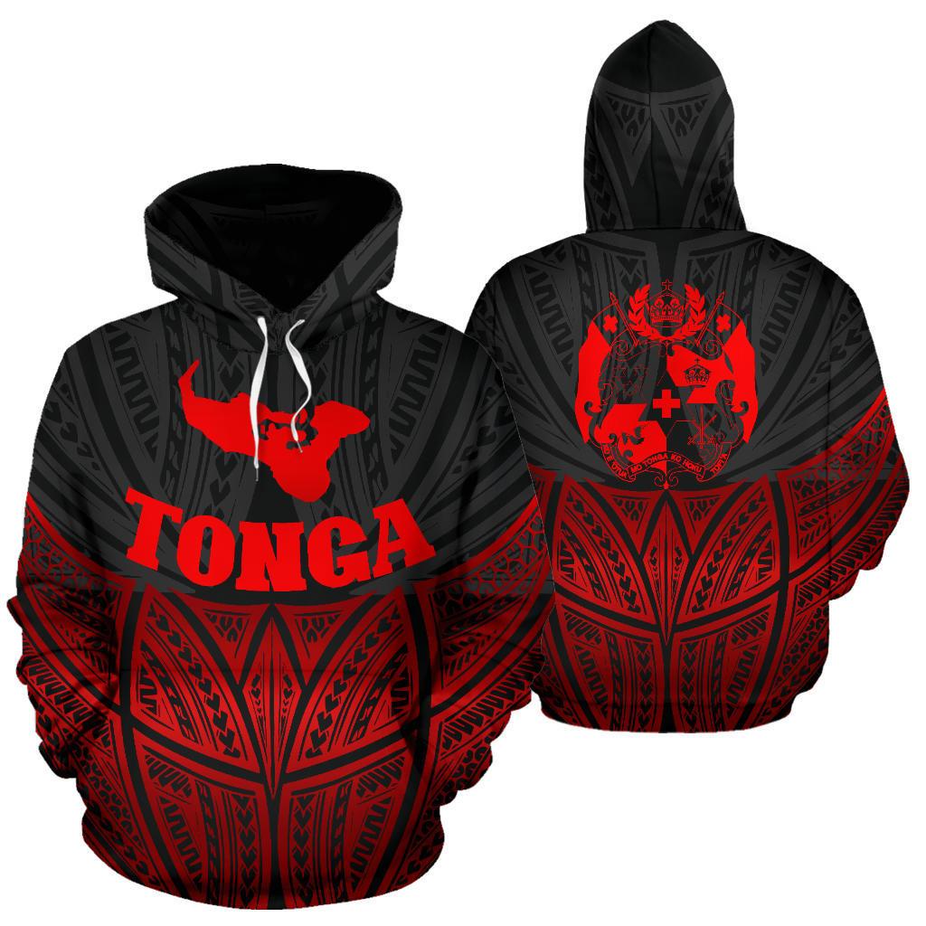 Tonga Polynesian Hoodie Red Black Pride Map nd Seal Unisex Black - Polynesian Pride