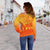 Sun In Leo Zodiac Women Off Shoulder Sweater Polynesian Tattoo Simple - Orange - Polynesian Pride