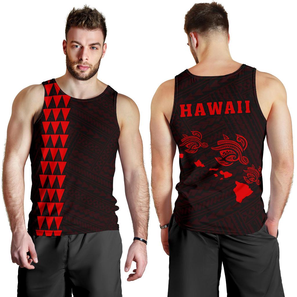 Hawaii Kakau Polynesian Three Turtles Map Men's Tank Top - Red Red - Polynesian Pride