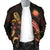 Marshall Islands Polynesian Men's Bomber Jacket - Turtle With Blooming Hibiscus Gold - Polynesian Pride