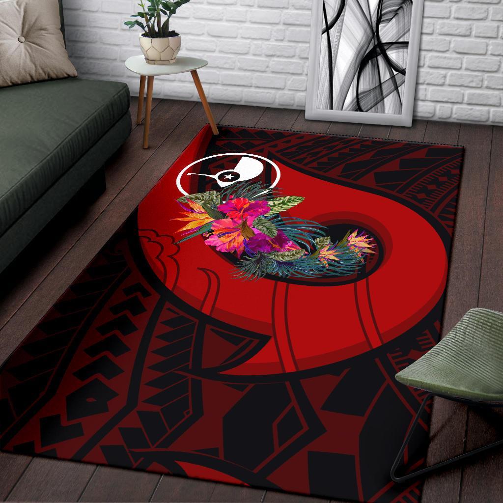 Yap Area Rug - Polynesian Hook And Hibiscus (Red) Red - Polynesian Pride