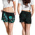 Tahiti Polynesian Women's Shorts - Turtle With Blooming Hibiscus Turquoise - Polynesian Pride