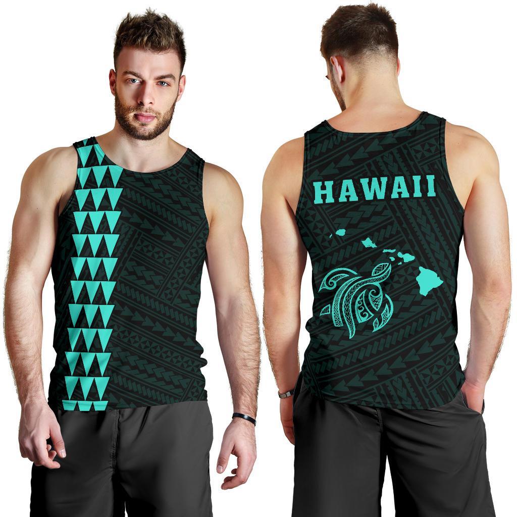 Hawaii Kakau Polynesian Turtle Map Men's Tank Top - Turquoise Turquoise - Polynesian Pride