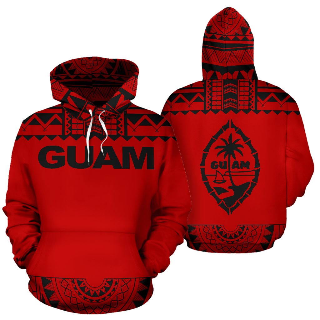 Guam All Over Hoodie Polynesian Red and Black Unisex Red And Black - Polynesian Pride