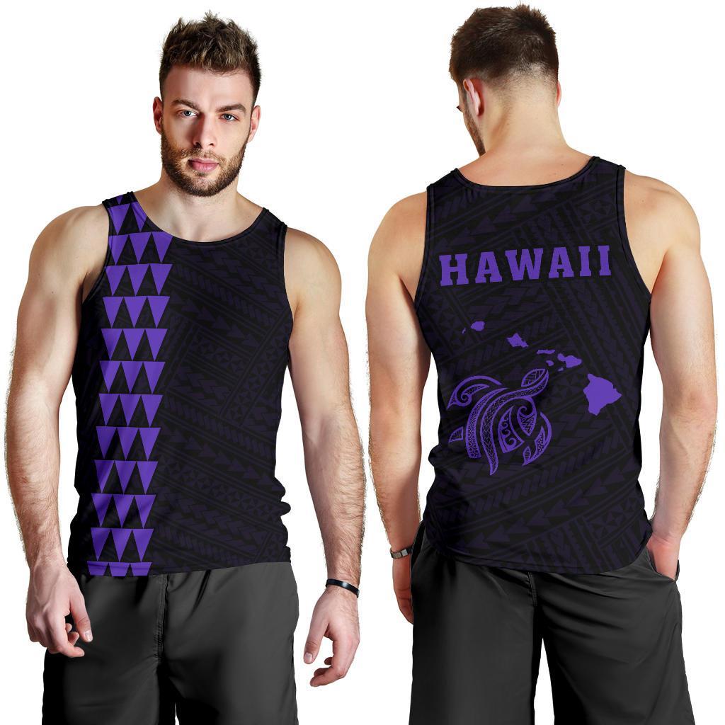 Hawaii Kakau Polynesian Turtle Map Men's Tank Top - Purple Purple - Polynesian Pride