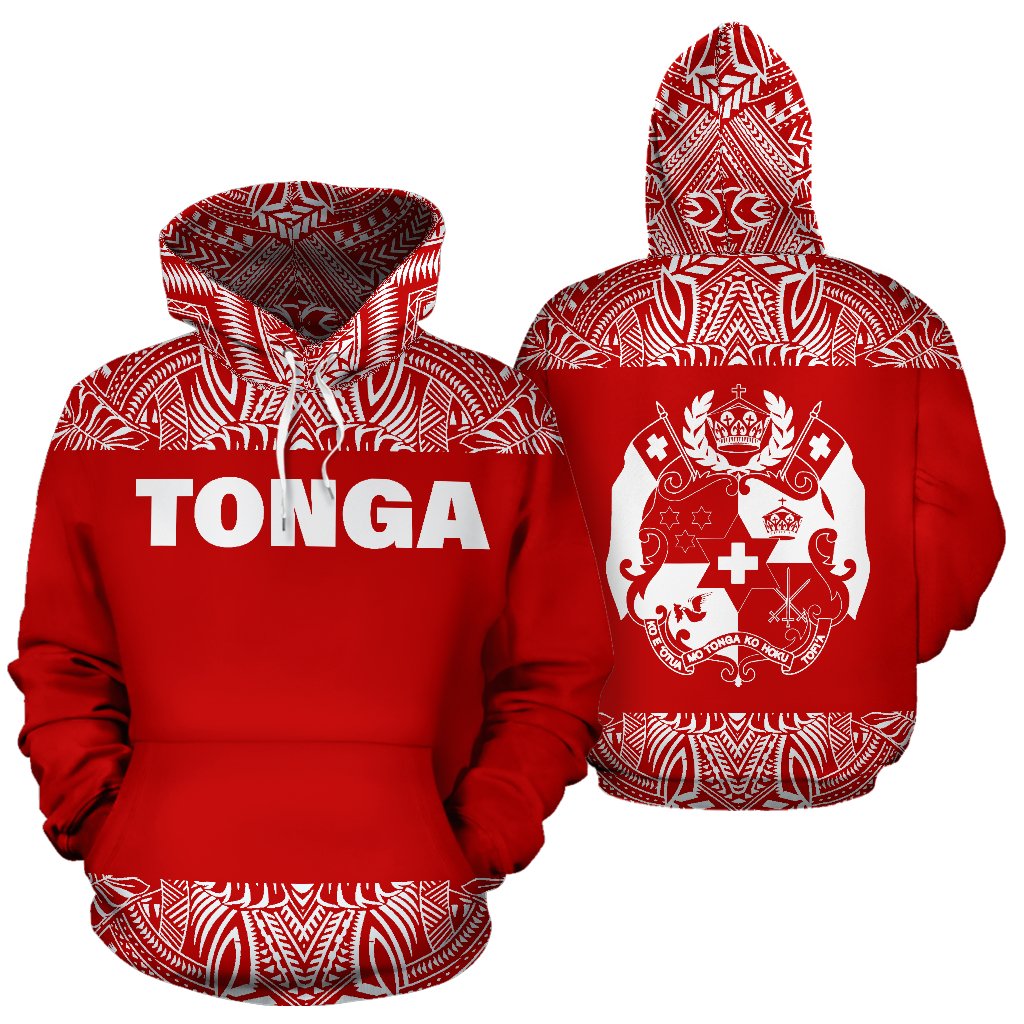 Tonga All Over Hoodie Polynesian Red and White Unisex Red And White - Polynesian Pride