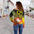 Tonga Custom Personalised Women's Off Shoulder Sweater - Humpback Whale with Tropical Flowers (Yellow) - Polynesian Pride