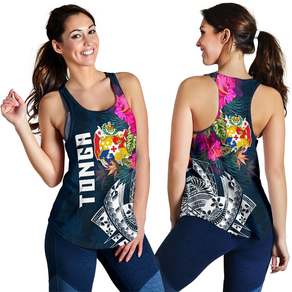 Tonga Women's Racerback Tank - Tonga Summer Vibes 4XL Blue - Polynesian Pride