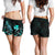 Wallis and Futuna Polynesian Women's Shorts - Turtle With Blooming Hibiscus Turquoise - Polynesian Pride