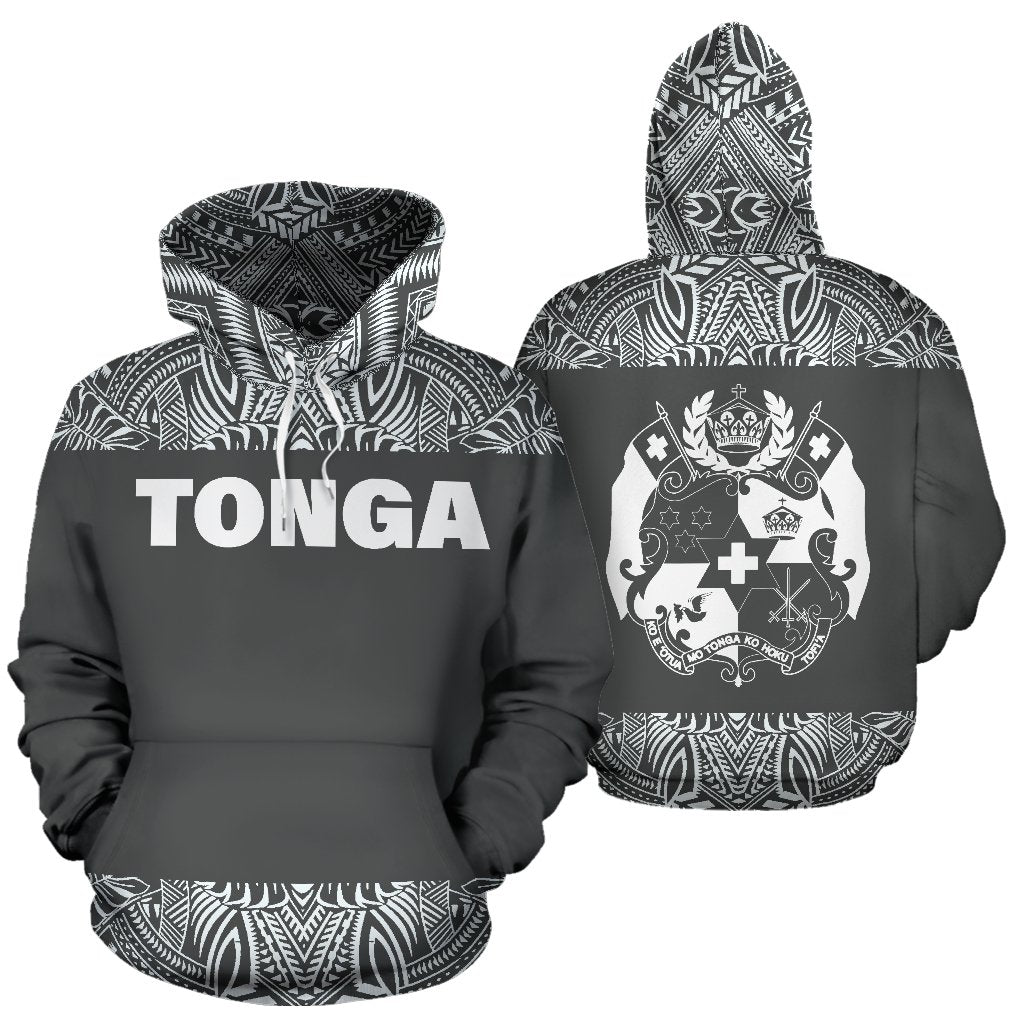 Tonga All Over Hoodie Polynesian Grey and White Unisex Grey And White - Polynesian Pride