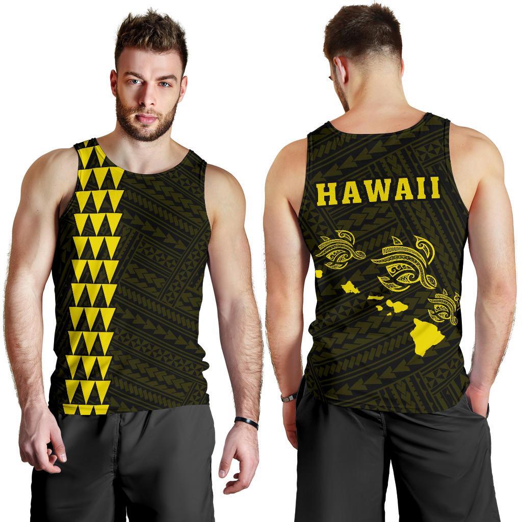 Hawaii Kakau Polynesian Three Turtles Map Men's Tank Top - Yellow Yellow - Polynesian Pride