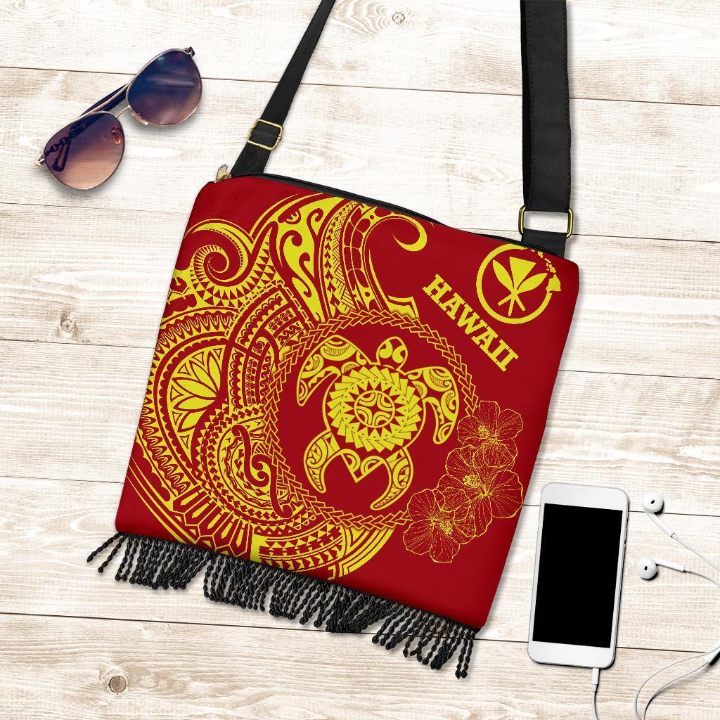 Hawaii Polynesian Crossbody Boho Handbag - Vintage Polynesian Turtle (Red) One Style One Size Red - Polynesian Pride