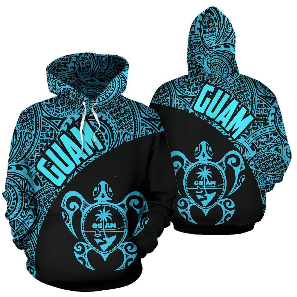 Guam Hoodie Guam Coat of Arm In Turtle Polynesian Tattoo Blue Unisex Blue - Polynesian Pride