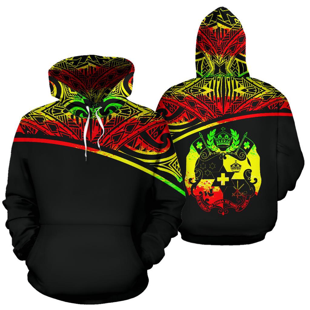 Tonga Polynesian ll Over Hoodie Reggae Curve Unisex Black - Polynesian Pride