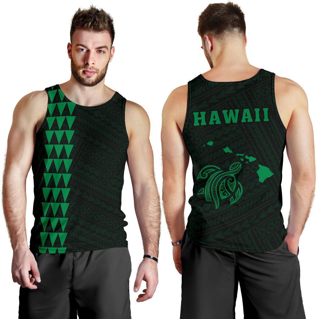 Hawaii Kakau Polynesian Turtle Map Men's Tank Top - Green Green - Polynesian Pride