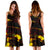 Polynesian Midi Dress - Gold Red Monstera Leave - Polynesian Pride