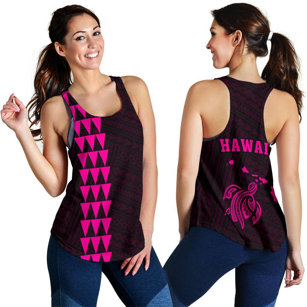 Hawaii Kakau Polynesian Turtle Map Women's Racerback Tank - Pink Pink - Polynesian Pride