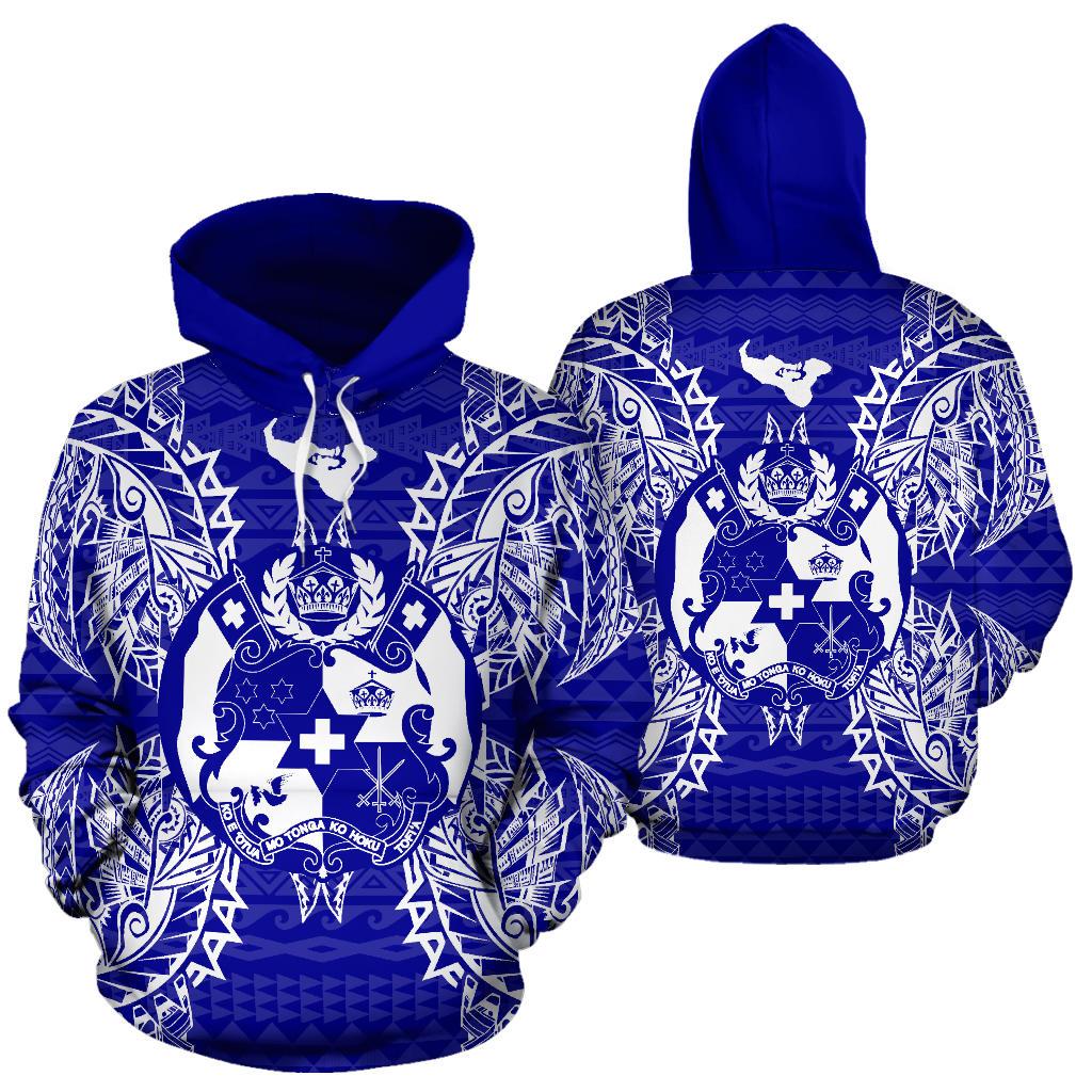 Tonga Polynesian ll Over Hoodie Map Blue Unisex Blue - Polynesian Pride