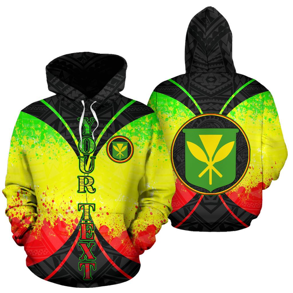 Hawaii Kanaka Maoli All Over Custom Hoodie Reggae Color Impact Style Unisex Green & Yellow - Polynesian Pride