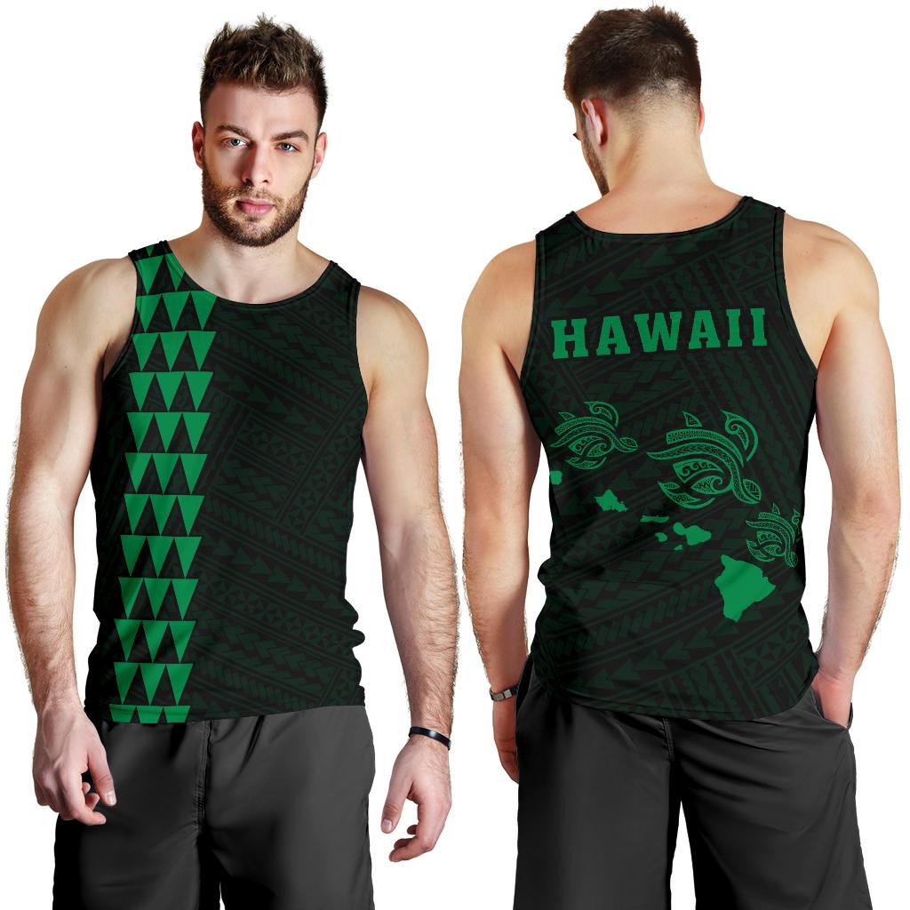 Hawaii Kakau Polynesian Three Turtles Map Men's Tank Top - Green Green - Polynesian Pride