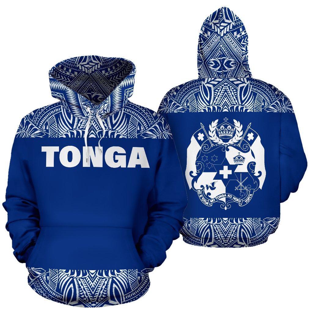 Tonga All Over Hoodie Polynesian Blue and White Pullover Hoodie Blue And White - Polynesian Pride
