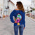 Guam Polynesian Custom Personalised Women's Off Shoulder Sweater - Floral With Seal Blue - Polynesian Pride