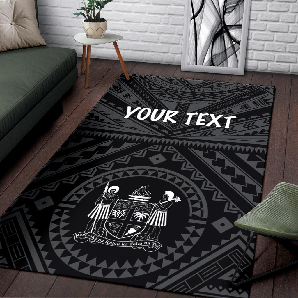 Fiji Personalised Area Rug - Fiji Seal With Polynesian Tattoo Style ( Black) Black - Polynesian Pride