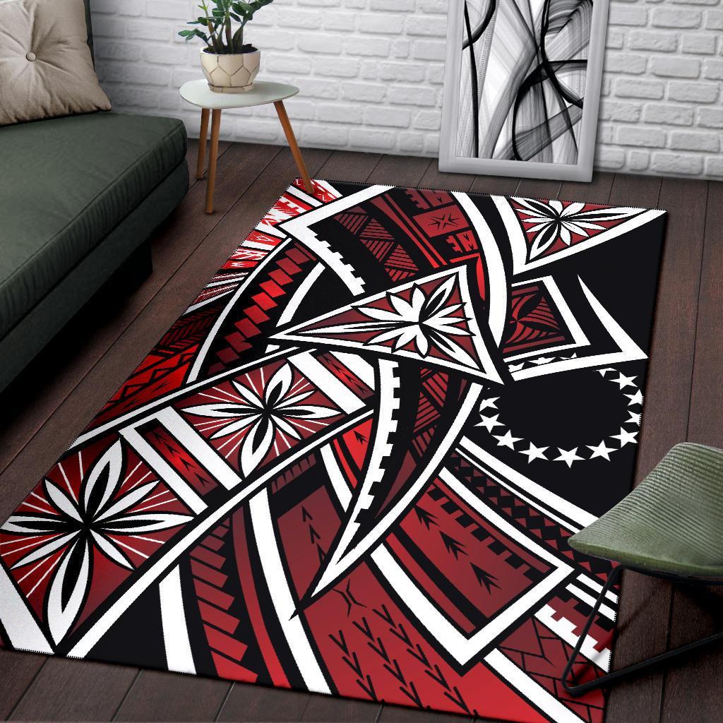 Cook Islands Area Rug - Tribal Flower Special Pattern Red Color Red - Polynesian Pride