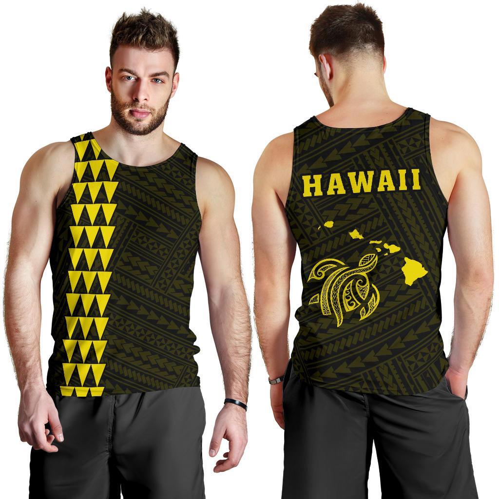 Hawaii Kakau Polynesian Turtle Map Men's Tank Top - Yellow Yellow - Polynesian Pride