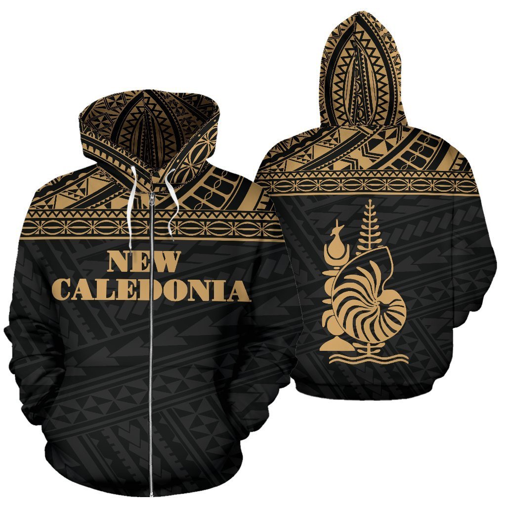 New Caledonia All Over Zip up Hoodie Polynesian Gold Version Unisex White - Polynesian Pride