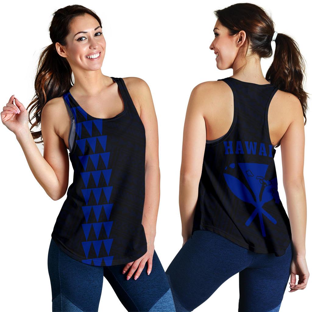 Hawaii Kakau Polynesian Kanaka Map Women's Racerback Tank - Blue Blue - Polynesian Pride