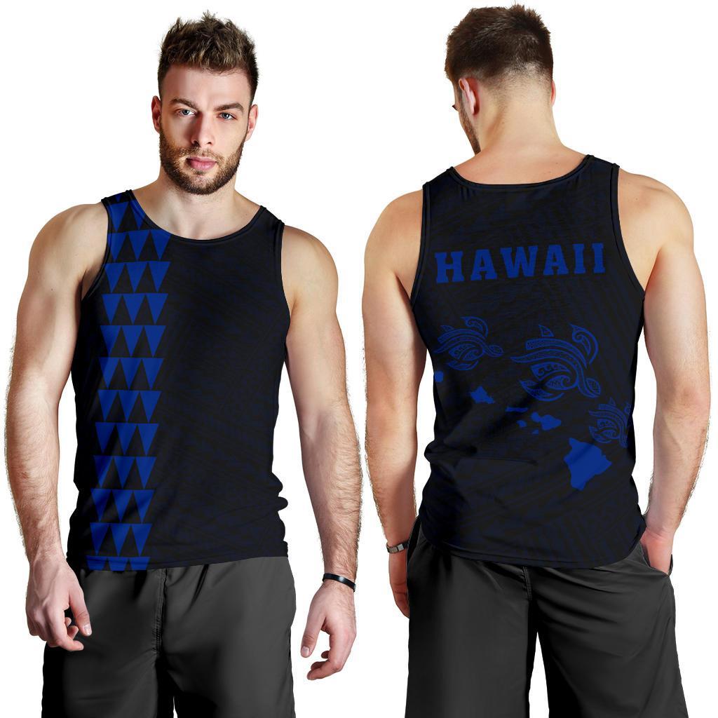 Hawaii Kakau Polynesian Three Turtles Map Men's Tank Top - Blue Blue - Polynesian Pride