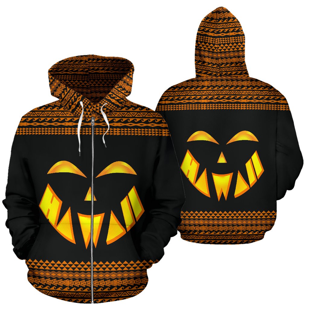 Hawaii Halloween All Over Zip up Hoodie Unisex Black - Polynesian Pride