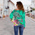 Polynesian Women's Off Shoulder Sweater - Turtle Plumeria Turquoise Color - Polynesian Pride