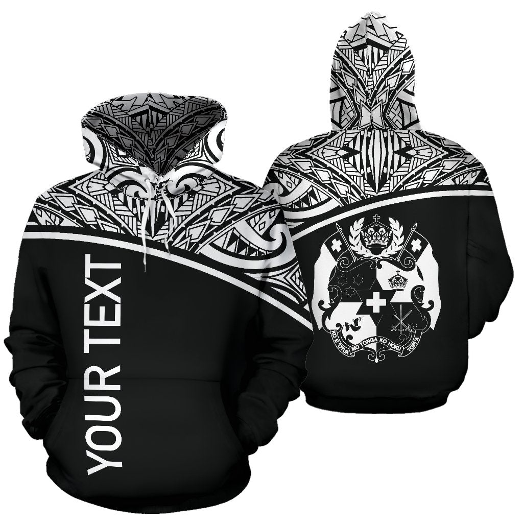 Tonga All Over Custom Hoodie Black Curve Unisex Black - Polynesian Pride