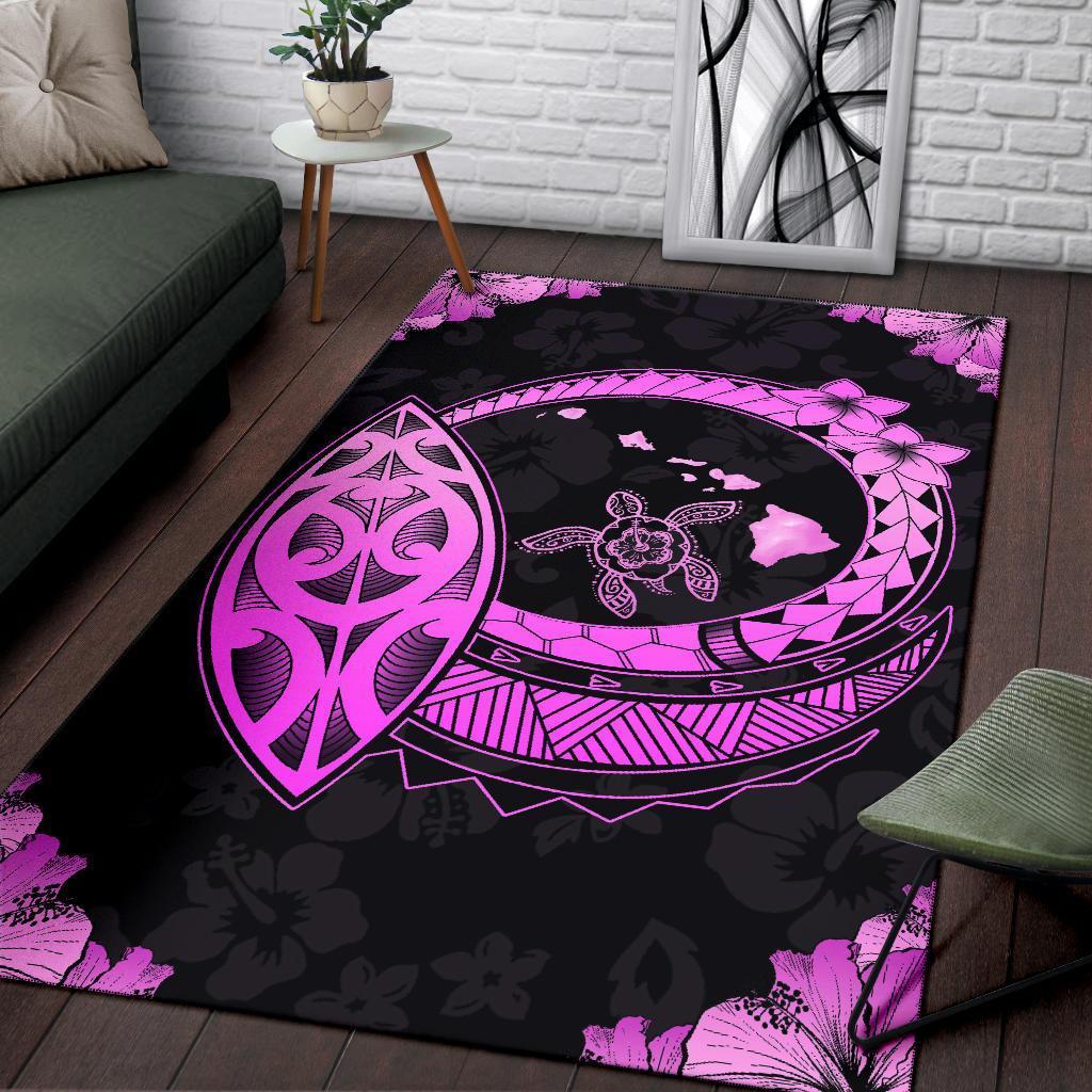 Hawaii Turtle Hibiscus Corner Map Polynesian Area Rug AH - Polynesian Pride