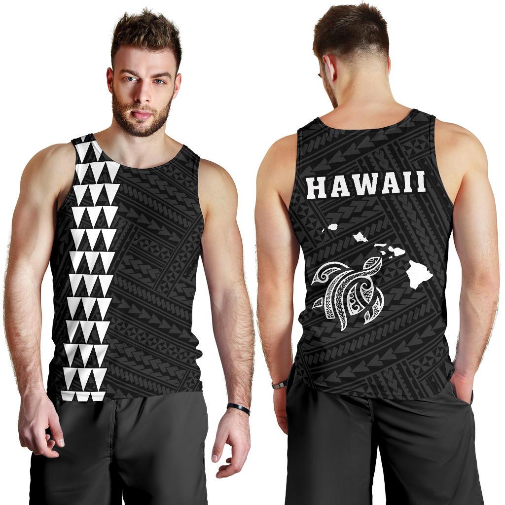 Hawaii Kakau Polynesian Turtle Map Men's Tank Top - White White - Polynesian Pride