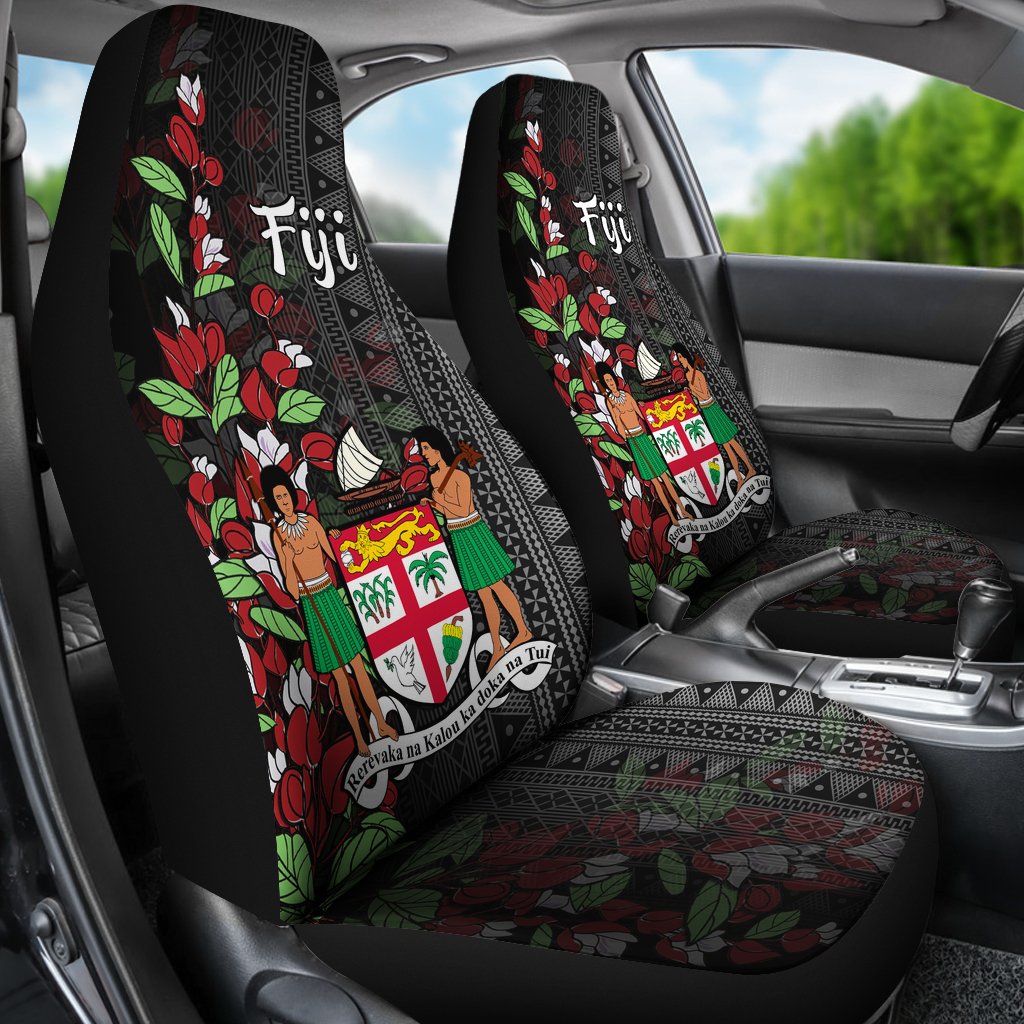 Fiji Car Seat Covers - Tagimaucia Flowers Universal Fit Black - Polynesian Pride