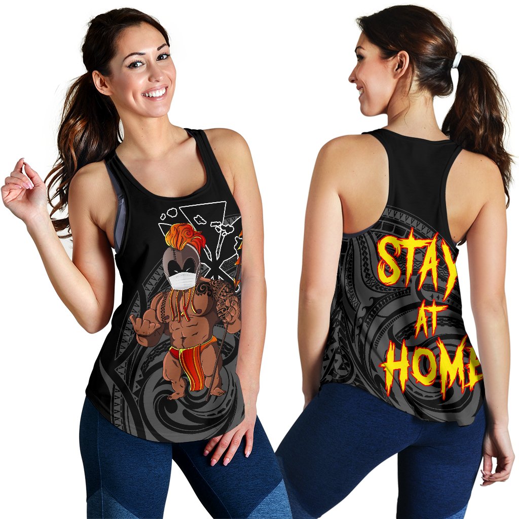 Hawaii Stay At Home Warrior Women's Racerback Tank Black - Polynesian Pride