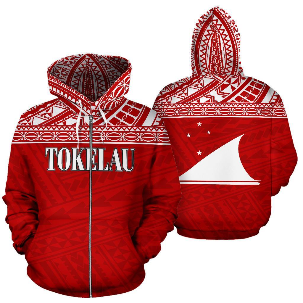 Tokelau Polynesian All Over Zip up Hoodie Red Horizontal Unisex Red - Polynesian Pride