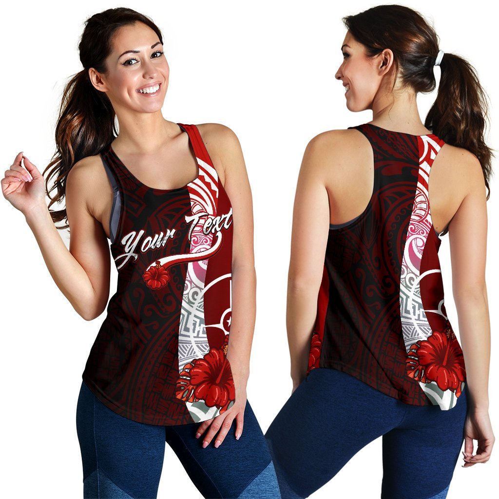 Yap Micronesia Custom Personalised Women's Racerback Tank - Coat Of Arm With Hibiscus Red - Polynesian Pride