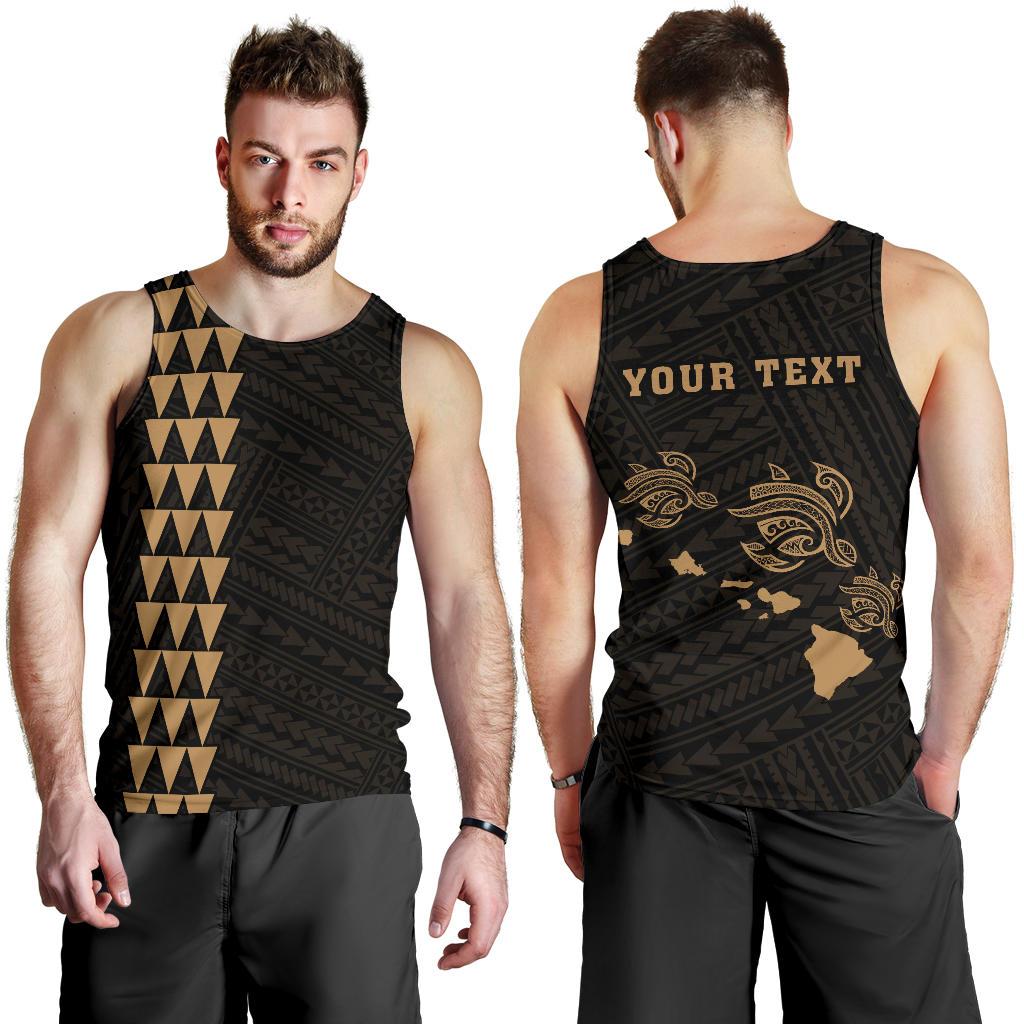 Hawaii Kakau Polynesian Three Turtles Map Personalized Men's Tank Top - Gold Gold - Polynesian Pride