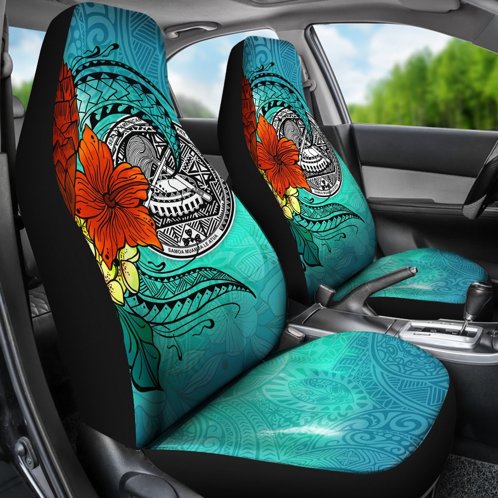 American Samoa Car Seat Covers - Tropical Flowers Style Universal Fit Black - Polynesian Pride