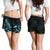 Tokelau Polynesian Women's Shorts - Turtle With Blooming Hibiscus Turquoise - Polynesian Pride