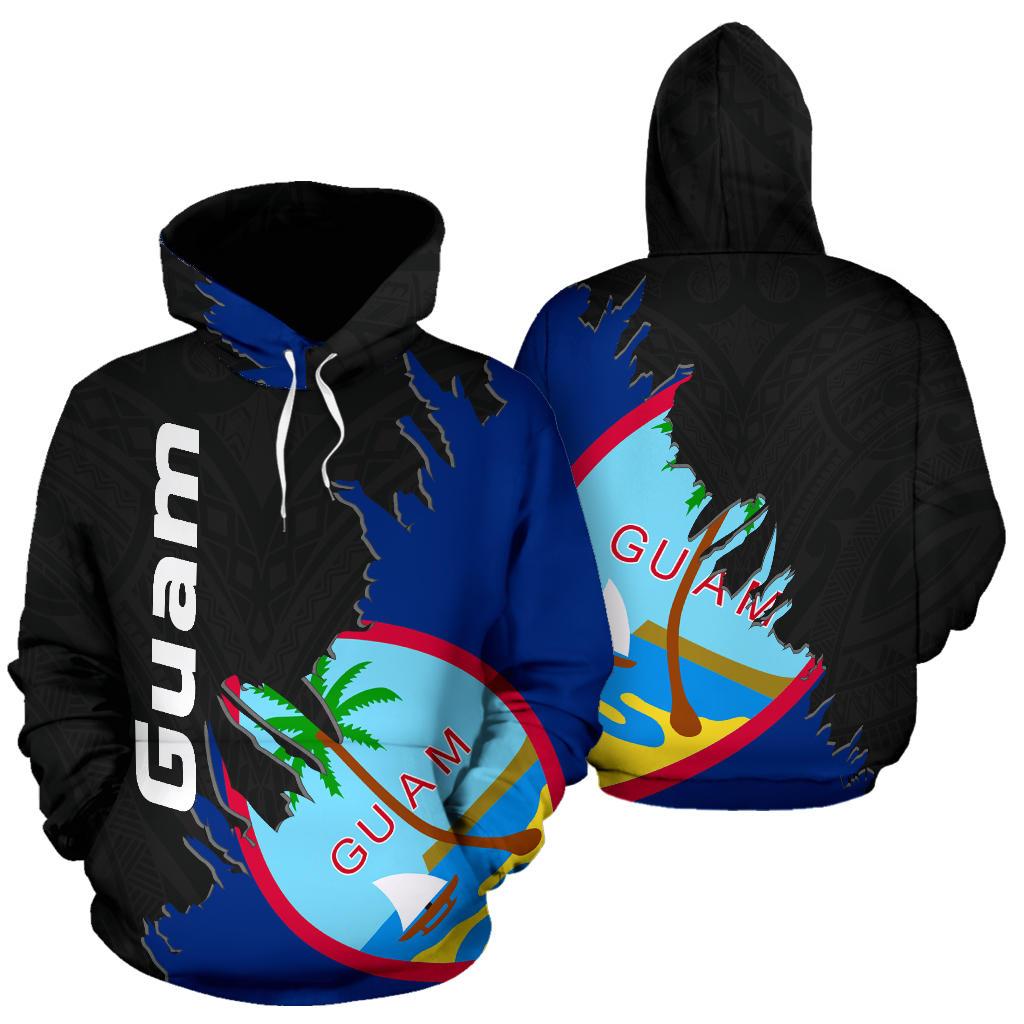 Guam All Over Hoodie Wrap Style Unisex Black - Polynesian Pride