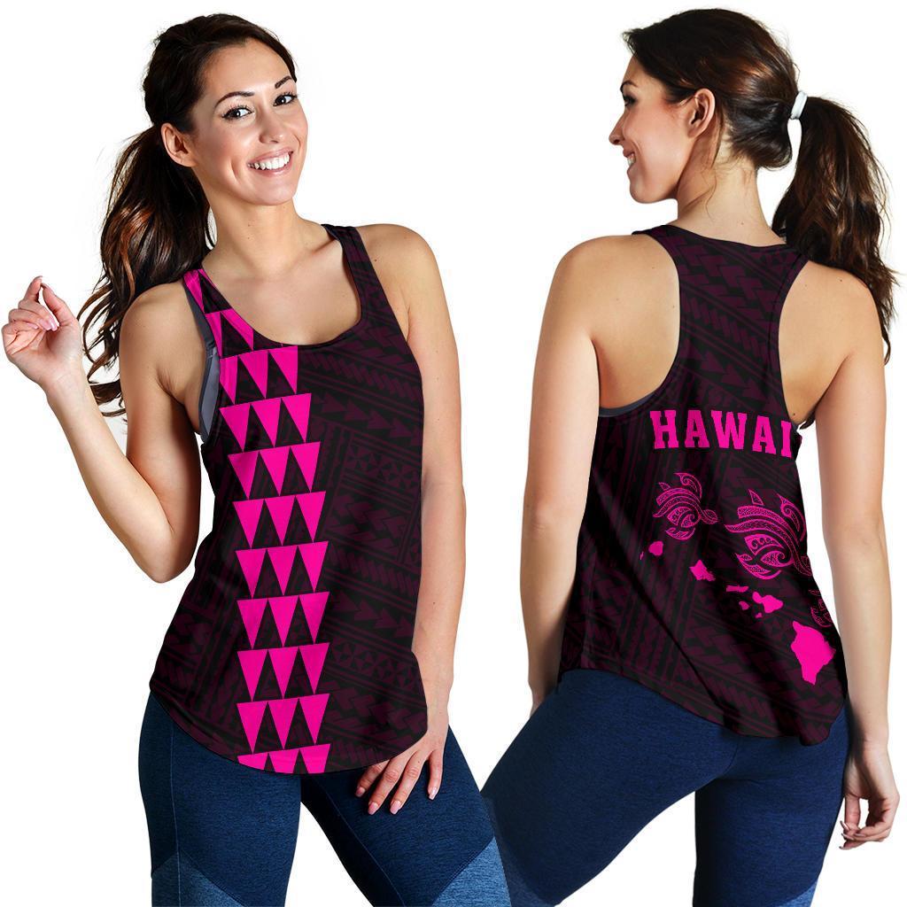 Hawaii Kakau Polynesian Three Turtles Map Women's Racerback Tank - Pink Pink - Polynesian Pride