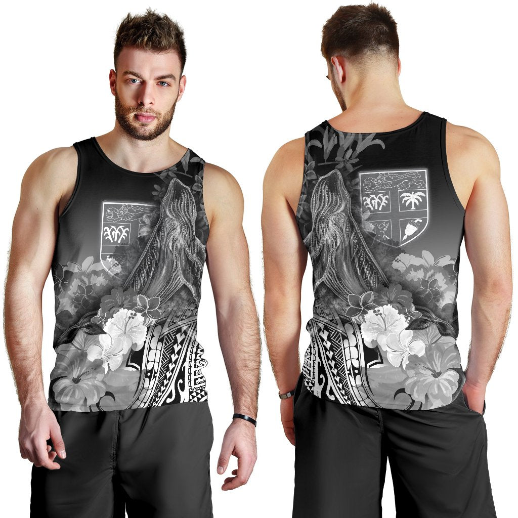 Fiji Men's Tank Top - Humpback Whale with Tropical Flowers (White) White - Polynesian Pride