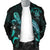 Niue Polynesian Men's Bomber Jacket - Turtle With Blooming Hibiscus Turquoise - Polynesian Pride