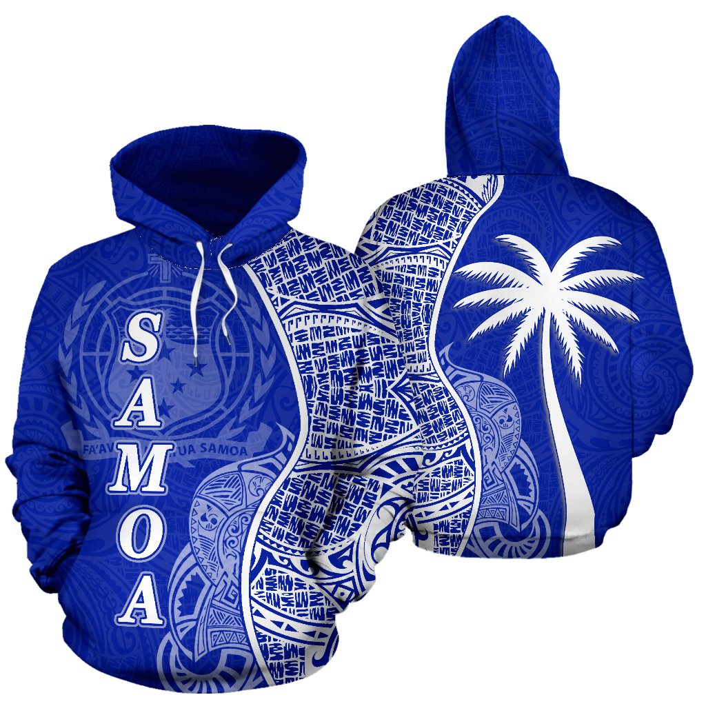 Samoa Polynesian Hoodie Coconut Tree Blue Blue - Polynesian Pride