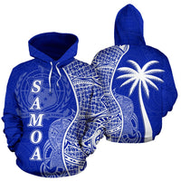 Samoa Polynesian Hoodie Coconut Tree Blue Blue - Polynesian Pride